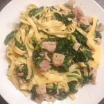 Pasta met kip boursin en spinazie